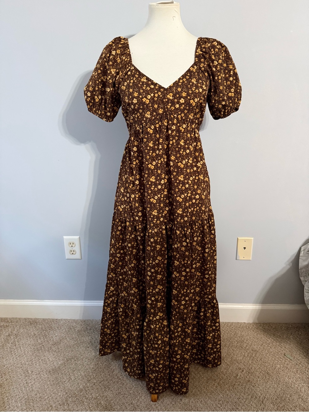 Baltic Born Brown Maxi Dress with Yellow Floral Print